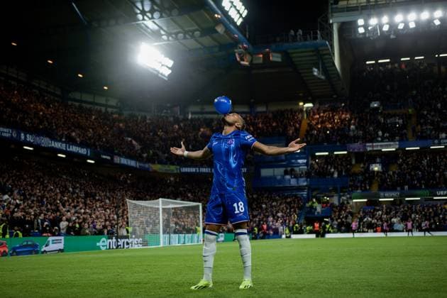 London, England, October 03 2024: Christopher Nkunku (18 Chelsea) celebrates his goal during the UEFA Conference League game between Chelsea and Gent at Stamford Bridge in London, England. (Pedro Porru SPP) Copyright: xPedroxPorrux xSPPx spp-en-PePoSp-HE5A7696_DxO