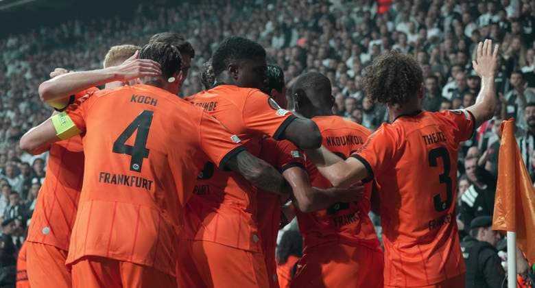 Omar Marmoush (7) of Eintracht Frankfurt celebrates after scoring the first goal of his team with teammates during the UEFA Europa League 2024 25 League Phase MD2 match between Besiktas JK and Eintracht Frankfurt at Tupras Stadium on October 3, 2024 in Istanbul, Turkey. Istanbul Turkey Copyright: xSeskimphotox Besiktas-EFrankfurt-31024 (38)