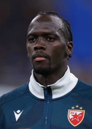 Milan, Italy, 1st October 2024. Cherif Ndiaye of FC Crvena Zvezda looks on during the line up prior to the UEFA Champions League match at Giuseppe Meazza, Milan. Picture credit should read: Jonathan Moscrop Sportimage EDITORIAL USE ONLY. No use with unauthorised audio, video, data, fixture lists, club league logos or live services. Online in-match use limited to 120 images, no video emulation. No use in betting, games or single club league player publications. SPI-3339-0134