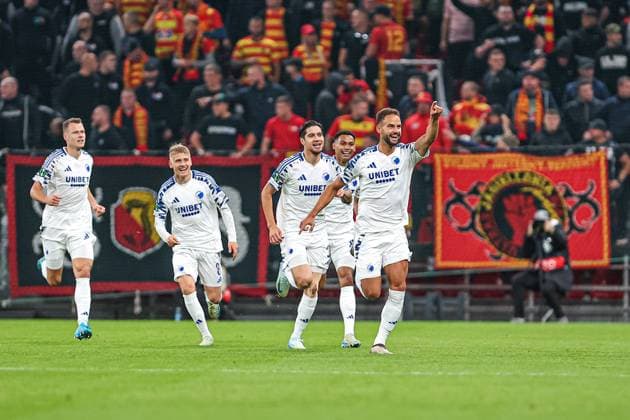 03.10.2024 KOPOENHAGA (DENMARK) PILKA NOZNA (FOOTBALL) UEFA CONFERENCE LEAGUE SEASON 2024 2025 - 1. KOLEJKA (GAME) FC KOPENHAGA - JAGIELLONIA BIALYSTOK NZ PANTELIS HATZIDIAKOS GOL RADOSC FOTO KAMIL SWIRYDOWICZ CYFRASPORT NEWSPIX.PL --- Newspix.pl POLAND OUT!  241003CSKS013