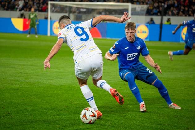 Fußball UEFA Europa League, Saison 2024 25, 2. Spieltag: TSG Hoffenheim gegen Dynamo Kiew. Am Ball: Nazar Voloshyn (9, Kiew) Copyright: xUdoxHerrmannx