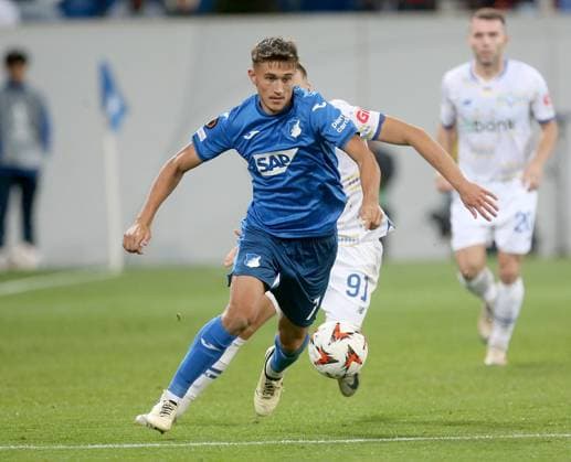 Tom Bischof (Hoffenheim) . Fussball: Europa League: Saison 24 25: TSG 1899 Hoffenheim - Dynamo Kiew , 2. Spieltag, 03.10.2024.