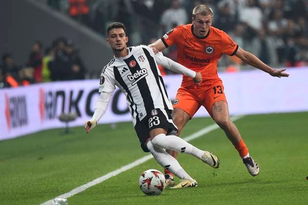 Ernest Muci (23) of Besiktas and Rasmus Kristensen (13) of Eintracht Frankfurt during the UEFA Europa League 2024 25 League Phase MD2 match between Besiktas JK and Eintracht Frankfurt at Tupras Stadium on October 3, 2024 in Istanbul, Turkey. (Photo by Seskimphoto ) Besiktas JK v Eintracht Frankfurt UEFA Europa League 2024 25 