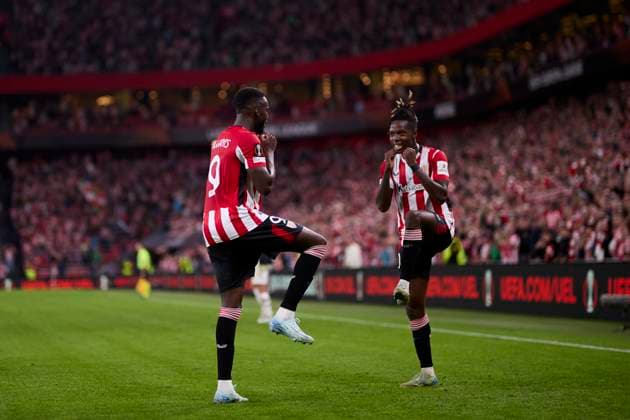 Athletic Club v AZ Alkmaar - Europa League 2024 25 League Phase Inaki Williams an Nico Williams of Athletic Club celebrates after scoring the team s first goal during the Europa League match between Athletic Club and AZ Alkmaar at San Mames on October 3, 2024, in Bilbao, Spain. Bilbao San Mames Basque Country Spain RL_ATHvAZA_EL_000092 Copyright: xRicardoxLarreinax