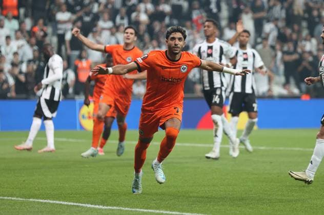 03.10.2024, Fussball UEFA Europa League, Besiktas JK Istanbul - Eintracht Frankfurt, emonline, emspor, v.l., Torjubel zum 0:1 durch Omar Marmoush (Eintracht Frankfurt), Goal celebration, celebrate the goal DFL DFB REGULATIONS PROHIBIT ANY USE OF PHOTOGRAPHS AS IMAGE SEQUENCES AND OR QUASI-VIDEO. xdcx Copyright: HMBxMedia
