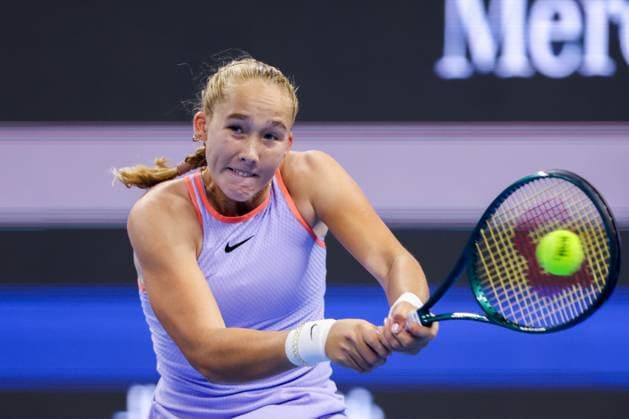 BEIJING, CHINA - OCTOBER 04: Mirra Andreeva of Russia competes in the Women s Singles Quarterfinal match against Zheng Qinwen of China on day twelve of 2024 China Open at National Tennis Center on October 4, 2024 in Beijing, China.  Copyright: xVCGx 111521895580