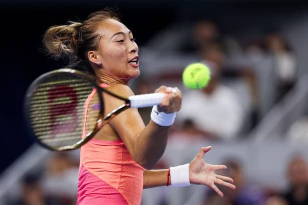 BEIJING, CHINA - OCTOBER 04: Zheng Qinwen of China competes in the Women s Singles Quarterfinal match against Mirra Andreeva of Russia on day twelve of 2024 China Open at National Tennis Center on October 4, 2024 in Beijing, China.  Copyright: xVCGx 111521895627