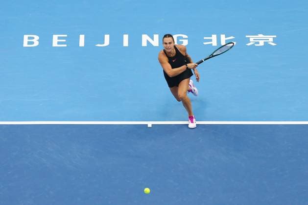 BEIJING, CHINA - OCTOBER 04: Aryna Sabalenka of Belarus competes in the Women s Singles Quarterfinal match against Karolina Muchova of Czech Republic on day twelve of 2024 China Open at National Tennis Center on October 4, 2024 in Beijing, China.  Copyright: xVCGx 111521884970