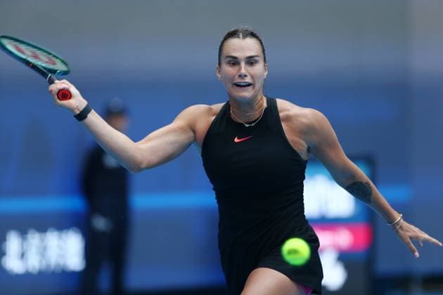 BEIJING, CHINA - OCTOBER 04: Aryna Sabalenka of Belarus competes in the Women s Singles Quarterfinal match against Karolina Muchova of Czech Republic on day twelve of 2024 China Open at National Tennis Center on October 4, 2024 in Beijing, China.  Copyright: xVCGx 111521884960