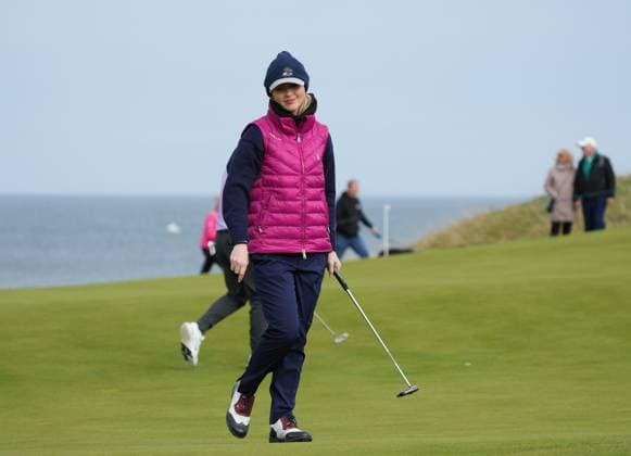 Kathryn Newton reacts after holing a putt on the 18th green. Alfred Dunhill Links Championship 2024, Day Two, Golf, Kingsbarns, Scotland, UK - 04 Oct 2024  Copyright: xStuartxWallace Shutterstockx 14751991cw
