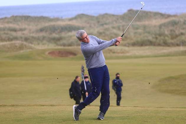 4th October 2024; Kingsbarns, Fife, Scotland; Alfred Dunhill Links Golf Championship, Round 2; Jay Monahan, Commissioner of the PGA, Golf Herren TOUR, hits a shot from the fairway on the sixth hole on Kingsbarns Golf Links, during the second round of the Dunhill Links Championship  ActionPlus12699793 DavidxYoung