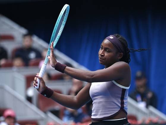 (241005) -- BEIJING, Oct. 5, 2024 -- Coco Gauff of the United States gestures during the women s singles semifinal match against Paula Badosa of Spain at the 2024 China Open tennis tournament in Beijing, China, Oct. 5, 2024. ) (SP)CHINA-BEIJING-TENNIS-CHINA OPEN-WOMEN S SINGLES (CN) ZhangxLong 