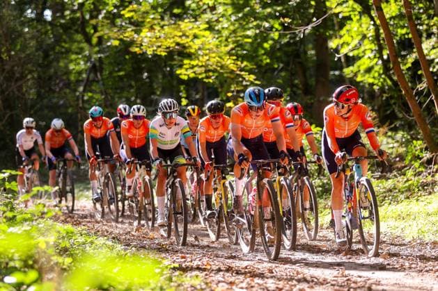 UCI Gravel World Champions Women 2024 LEUVEN, BELGIUM - OCTOBER 05 : The leading pack during the 3th UCI Gravel World Championships Women race with start in Halle and finish in Leuven on October 05, 2024 in Leuven, Belgium, 05 10 2024  Copyright: xTomasxSiskx