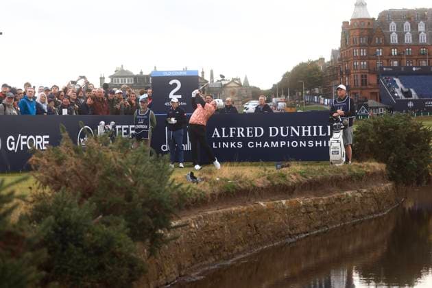 5th October 2024; The Old Course at St Andrews, Fife, Scotland; Alfred Dunhill Links Golf Championship, Round 3; Robert Macintyre of Scotland tees off on the second hole of the Old Course, St Andrews, during the third round of the Dunhill Links Championship  ActionPlus12700140 DavidxYoung