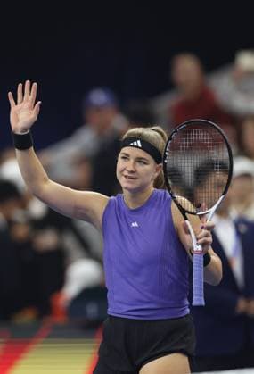 (241005) -- BEIJING, Oct. 5, 2024 -- Karolina Muchova celebrates after winning the women s singles semifinal match between Zheng Qinwen of China and Karolina Muchova of the Czech Republic at 2024 China Open tennis tournament in Beijing, capital of China, Oct. 5, 2024. ) (SP)CHINA-BEIJING-TENNIS-CHINA OPEN-WOMEN S SINGLES(CN) BaixXuefei 