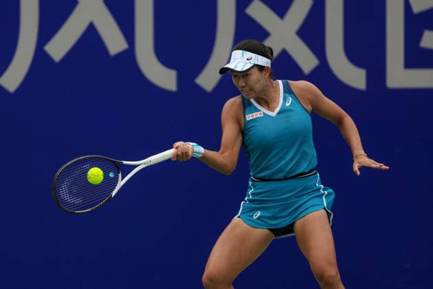 WUHAN, CHINA - OCTOBER 06: Moyuka Uchijima of Japan competes in the Women s Singles Qualifying second round match against Olivia Gadecki of Australia on day two of 2024 Wuhan Open at Optics Valley International Tennis Center on October 6, 2024 in Wuhan, Hubei Province of China.  Copyright: xVCGx 111522166236