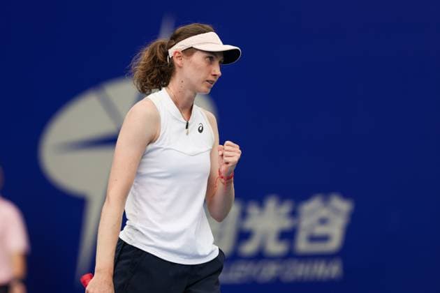 WUHAN, CHINA - OCTOBER 06: Cristina Bucsa of Spain in action in the Women s Singles Qualifying second round match against Clara Burel of France on day two of 2024 Wuhan Open at Optics Valley International Tennis Center on October 6, 2024 in Wuhan, Hubei Province of China.  Copyright: xVCGx 111522168535