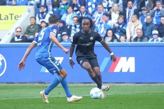 06.10.2024, xgox, Fussball - 2.Bundesliga, 1.FC Magdeburg - SpVgg Greuther Fuerth emspor, v.l. Noel Futkeu (Fuerth, 9) trifft zum 2:2 (DFL DFB REGULATIONS PROHIBIT ANY USE OF PHOTOGRAPHS as IMAGE SEQUENCES and or QUASI-VIDEO) Magdeburg