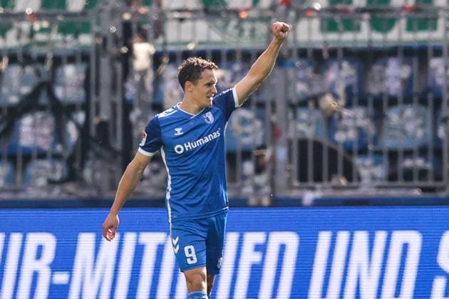 Torjubel - Torschütze Martijn Kaars (1. FC Magdeburg,9) trifft zum 2-0 - 2. Fussball Bundesliga Saison 2024-2025 1. FC Magdeburg vs. SpVgg Greuther Fürth in der Avnet Arena in Magdeburg - Aktion,Fußball,Mann,Männer,Deutschland,06.10.2024
