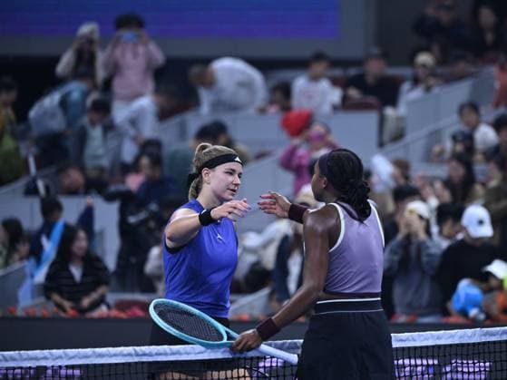 (241006) -- BEIJING, Oct. 6, 2024 -- Karolina Muchova (L) of the Czech Republic and Coco Gauff of the United States greet each other after their women s singles final match at the 2024 China Open tennis tournament in Beijing, China, Oct. 6, 2024. ) (SP)CHINA-BEIJING-TENNIS-CHINA OPEN-WOMEN S SINGLES-FINAL (CN) ZhangxLong 