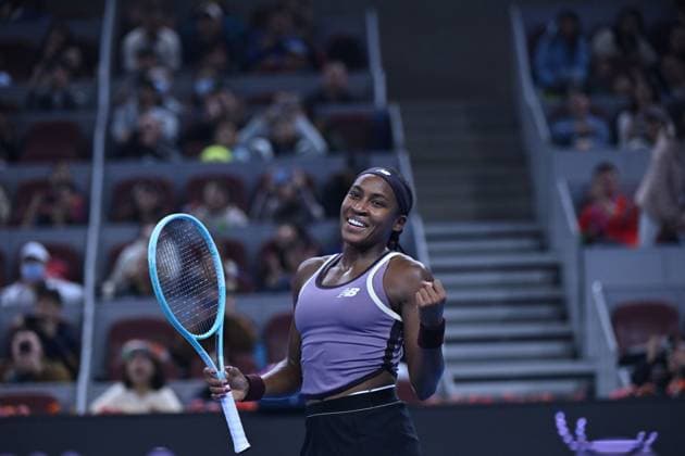 (241006) -- BEIJING, Oct. 6, 2024 -- Coco Gauff of the United States celebrates after winning the women s singles final match against Karolina Muchova of the Czech Republic at the 2024 China Open tennis tournament in Beijing, China, Oct. 6, 2024. ) (SP)CHINA-BEIJING-TENNIS-CHINA OPEN-WOMEN S SINGLES-FINAL (CN) ZhangxLong 