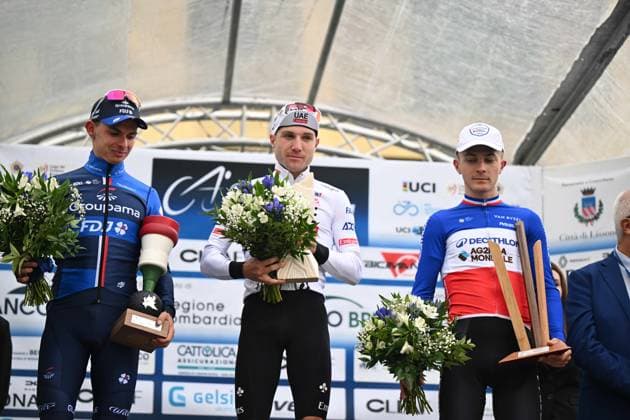 06-10-2024 Coppa Agostoni; 2024, Uae Team Emirates; 2024, Groupama - Fdj; 2024, Decathlon - Ag2r La Mondiale; Hirschi, Marc; Gregoire, Romain; Lapeira, Paul; Lissone; 