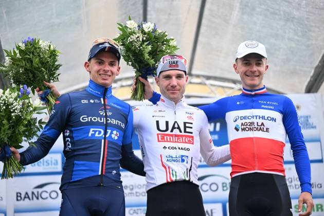 06-10-2024 Coppa Agostoni; 2024, Uae Team Emirates; 2024, Groupama - Fdj; 2024, Decathlon - Ag2r La Mondiale; Hirschi, Marc; Gregoire, Romain; Lapeira, Paul; Lissone; 