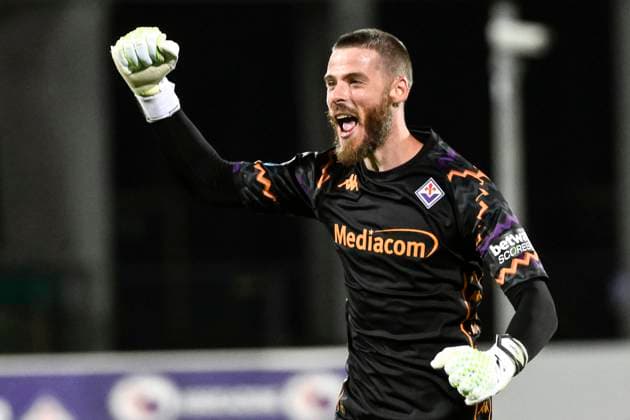 Bilder des Jahres 2024, Sport 10 Oktober Sport Themen der Woche KW40 Sport Bilder des Tages Fußball, AC Florenz - AC Mailand David De Gea of ACF Fiorentina celebrates after Albert Gudmundsson of ACF Fiorentina (not pictured) scored the goal of 2-1 during the Serie A football match between ACF Fiorentina and AC Milan at Artemio Franchi stadium in Firenze (Italy), October 6, 2024. andreaxstaccioli