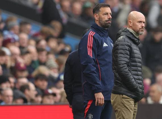 Football - 2024 2025 Premier League - Aston Villa vs Manchester United, ManU - Villa Park - Sunday 6th October 2024 Manchester United manager Erik ten Hag and Ruud van Nistelrooy