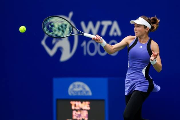 WUHAN, CHINA - OCTOBER 07: Katie Volynets of United States competes in the Women s Singles Round of 64 match against Anastasia Potapova of Russia on day three of 2024 Wuhan Open at Optics Valley International Tennis Center on October 7, 2024 in Wuhan, Hubei Province of China.  Copyright: xVCGx 111522342641