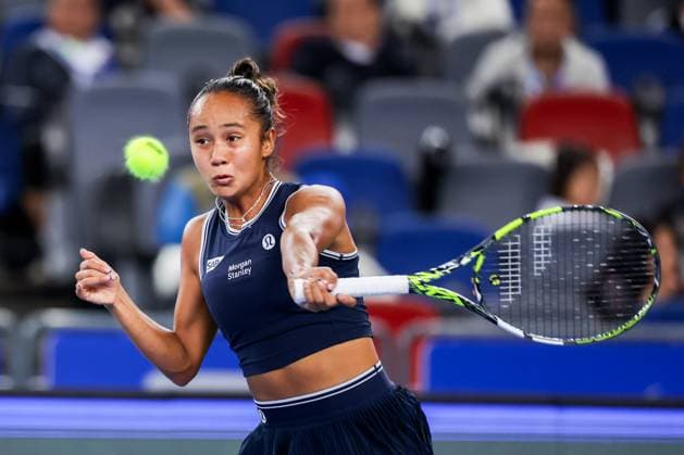 WUHAN, CHINA - OCTOBER 07: Leylah Fernandez of Canada competes in the Women s Singles Round of 64 match against Diana Shnaider of Russia on day three of 2024 Wuhan Open at Optics Valley International Tennis Center on October 7, 2024 in Wuhan, Hubei Province of China.  Copyright: xVCGx 111522353384