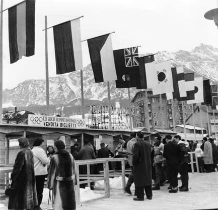 ITALY CORTINA 17-01-1956. The new stadium in Cortina was inaugurated in connection with the 1956 Olympic Winter games, Winterspiele,Spiele, Summer games Cortina Italy OS sp_sw x5600x *** ITALY CORTINA 17 01 1956 The new stadium in Cortina was inaugurated in connection with the 1956 Olympic Winter Games Cortina Italy OS sp sw x5600x  Copyright: xBlitz SVTx 1956 WINTER OLYMPICS