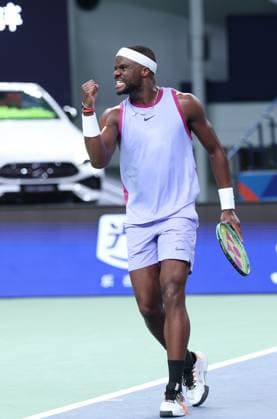 (241007) -- SHANGHAI, Oct. 7, 2024 -- Frances Tiafoe of the United States reacts during the men s singles round of 64 match against Zhou Yi of China at the ATP, Tennis Herren World Tour Shanghai Masters tennis tournament in Shanghai, east China, Oct. 7, 2024. ) (SP)CHINA-SHANGHAI-TENNIS-ATP TOUR-SHANGHAI MASTERS(CN) BaixXuefei 