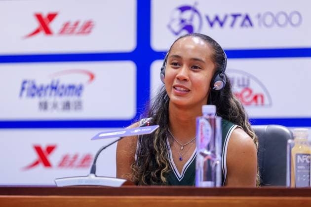 WUHAN, CHINA - OCTOBER 07: ELeylah Fernandez of Canada attends a press conference, PK, Pressekonferenz on day three of 2024 Wuhan Open at Optics Valley International Tennis Center on October 7, 2024 in Wuhan, Hubei Province of China.  Copyright: xVCGx 111522386673
