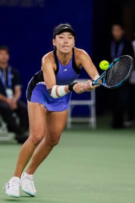 WUHAN, CHINA - OCTOBER 07: Wang Xinyu of China competes in the Women s Singles Round of 64 match against Caroline Dolehide of United States on day three of 2024 Wuhan Open at Optics Valley International Tennis Center on October 7, 2024 in Wuhan, Hubei Province of China.  Copyright: xVCGx 111522403910