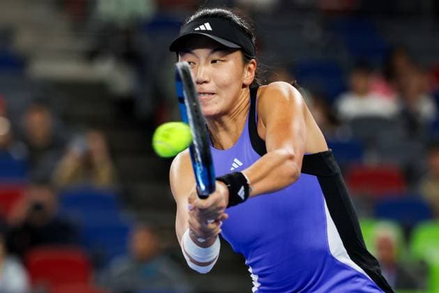 WUHAN, CHINA - OCTOBER 07: Wang Xinyu of China competes in the Women s Singles Round of 64 match against Caroline Dolehide of United States on day three of 2024 Wuhan Open at Optics Valley International Tennis Center on October 7, 2024 in Wuhan, Hubei Province of China.  Copyright: xVCGx 111522403897