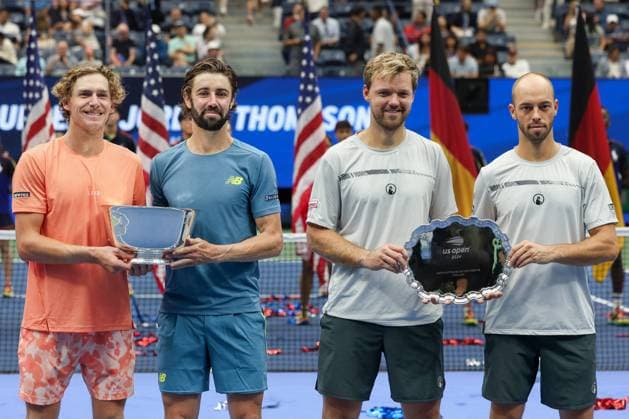 L-R. Jordan Thompson, Max Purcell, Kevin Krawietz, Tim Puetz. Herren Doppel, Men s Doubles, Endspiel, FinalSiegerehrung, Presentation Copyright: xJuergenxHasenkopfx