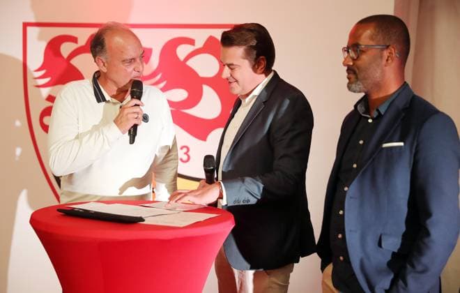 07.10.24 VfB Stuttgart Golf Cup 2024 Deutschland, Marhördt, 07.10.2024, Fussball, Bundesliga, VfB Stuttgart Golf Cup 2024: v.l. Hansi Müller, Alexander Franke, Cacau.