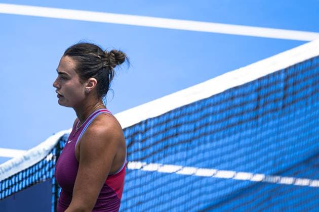 (241009) -- WUHAN, Oct. 9, 2024 -- Aryna Sabalenka reacts during the women s singles round of 32 match between Aryna Sabalenka of Belarus and Katerina Siniakova of the Czech Republic at the 2024 Wuhan Open tennis tournament in Wuhan, capital of central China s Hubei Province, Oct. 9, 2024. ) (SP)CHINA-WUHAN-TENNIS-WUHAN OPEN-WOMEN S SINGLES(CN) XiaoxYijiu 
