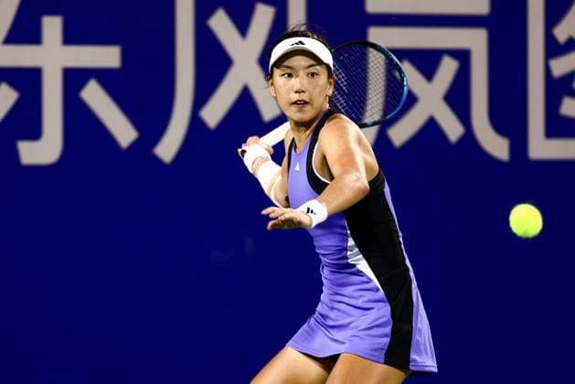 WUHAN, CHINA - OCTOBER 09: Wang Xinyu of China competes in the Women s Singles Round of 32 match against Lucia Bronzetti of Italy on day five of 2024 Wuhan Open at Optics Valley International Tennis Center on October 9, 2024 in Wuhan, Hubei Province of China.  Copyright: xVCGx 111522766522