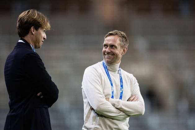 241009 Technical director Adrian von Heijne and coach Martin Sjögren of Hammarby ahead of the UEFA Women s Champions League football match between Hammarby and St Pölten on October 9, 2024 in Stockholm. Photo: Kenta Jönsson BILDBYRAN COP 210 KJ0195 fotboll football soccer fotball champions league hammarby st pölten dam bbeng Copyright: KENTAxJÖNSSON BB241009KJ013
