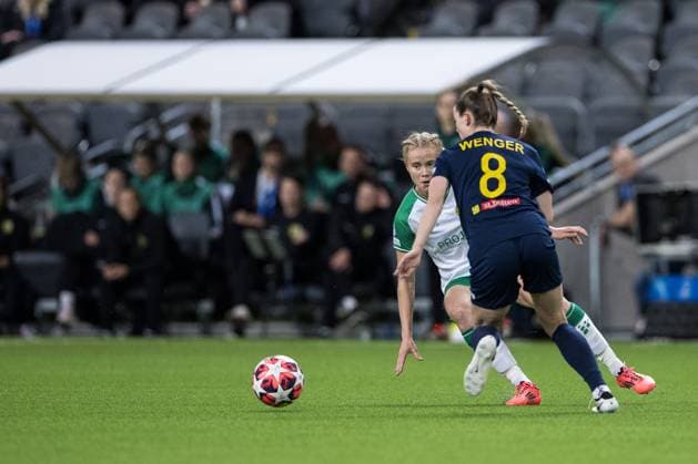 241009 Julie Blakstad of Hammarby and Claudia Wenger of St Pölten during the UEFA Women s Champions League football match between Hammarby and St Pölten on October 9, 2024 in Stockholm. Photo: Kenta Jönsson BILDBYRAN COP 210 KJ0195 fotboll, football, soccer, fotball,champions league,hammarby,st Copyright: KENTAxJÖNSSON BB241009KJ022