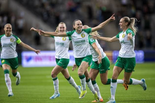 241009 Vilde Hasund of Hammarby celebrates the 1-0 goal during the UEFA Women s Champions League football match between Hammarby and St Pölten on October 9, 2024 in Stockholm. Photo: Kenta Jönsson BILDBYRAN COP 210 KJ0195 fotboll football soccer fotball champions league hammarby st pölten dam bbeng bbauto jubel Copyright: KENTAxJÖNSSON BB241009KJ039