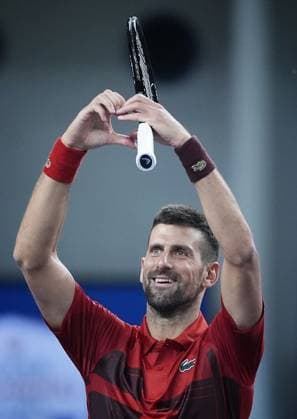 SHANGHAI, CHINA - OCTOBER 09: Novak Djokovic of Serbia celebrates after winning the Men s Singles Round of 16 match against Roman Safiullin of Russia on Day 10 of 2024 Shanghai Rolex Masters at Qi Zhong Tennis Centre on October 9, 2024 in Shanghai, China.  Copyright: xVCGx 111522787012
