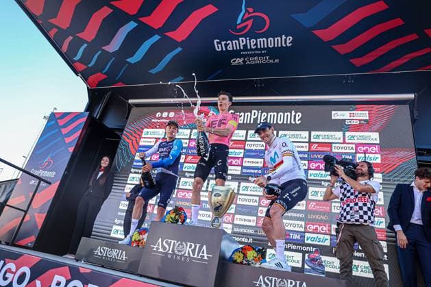 Podium Gran Piemonte, POWLESS Neilson, STRONG Corbin, ARANBURU Alexander during Gran Piemonte, Street Cycling race in Borgomanero, Italy, October 10 2024  Copyright: xTommasoxBerardi IPAxSportx xipa-x xx IPA_50495944 IPA_Agency_IPA50495944