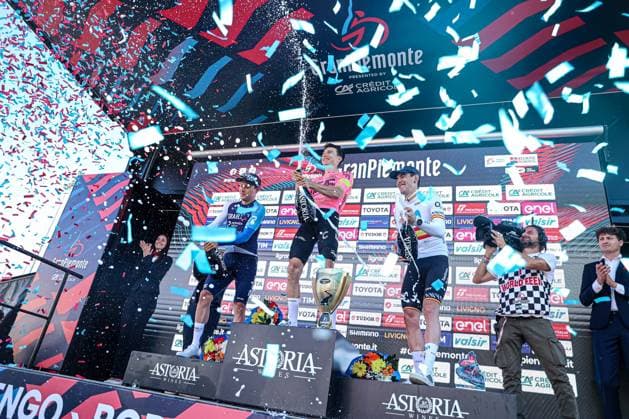 Podium Gran Piemonte, POWLESS Neilson, STRONG Corbin, ARANBURU Alexander during Gran Piemonte, Street Cycling race in Borgomanero, Italy, October 10 2024  Copyright: xTommasoxBerardi IPAxSportx xipa-x xx IPA_50495948 IPA_Agency_IPA50495948