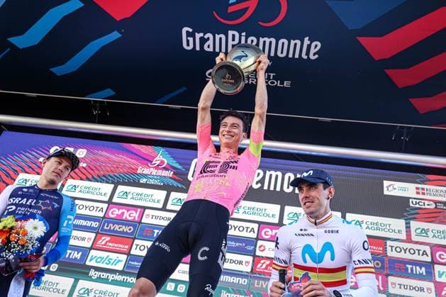 Podium Gran Piemonte, POWLESS Neilson, STRONG Corbin, ARANBURU Alexander during Gran Piemonte, Street Cycling race in Borgomanero, Italy, October 10 2024  Copyright: xTommasoxBerardi IPAxSportx xipa-x xx IPA_50495954 IPA_Agency_IPA50495954