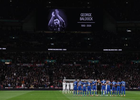 London, England, 10th October 2024. A tribute to George Baldock who recently passed away before the UEFA Nations League match at Wembley Stadium, London. Picture credit should read: Paul Terry Sportimage EDITORIAL USE ONLY. No use with unauthorised audio, video, data, fixture lists, club league logos or live services. Online in-match use limited to 120 images, no video emulation. No use in betting, games or single club league player publications. SPI-3369-0008