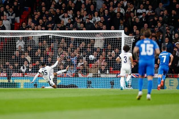 Levi Colwill of England clears the ball off the line after goalkeeper Jordan Pickford loses the ball England v Greece, Football, UEFA Nations League, Wembley Stadium, Wembley, London, UK - 10 10 2024 Editorial use only  Copyright: xMATTHEWxIMPEY Shutterstockx 14774495af