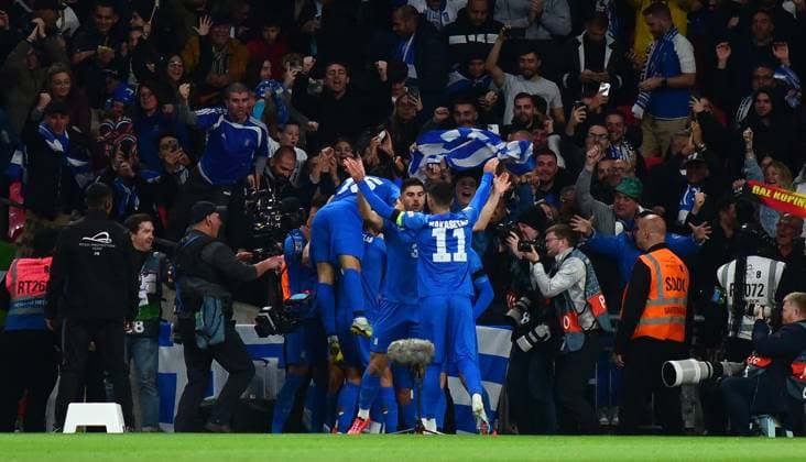England v Greece, London, UK - 10 Oct 2024 Goal celebrations for Vangelis Pavlidis of Greece during the UEFA Nations League match between England and Greece on 10th October 2024 at Wembley Stadium, London London Wembley Stadium London GBR Copyright: xFrankiexOKeeffe PPAUKx PPA-141744